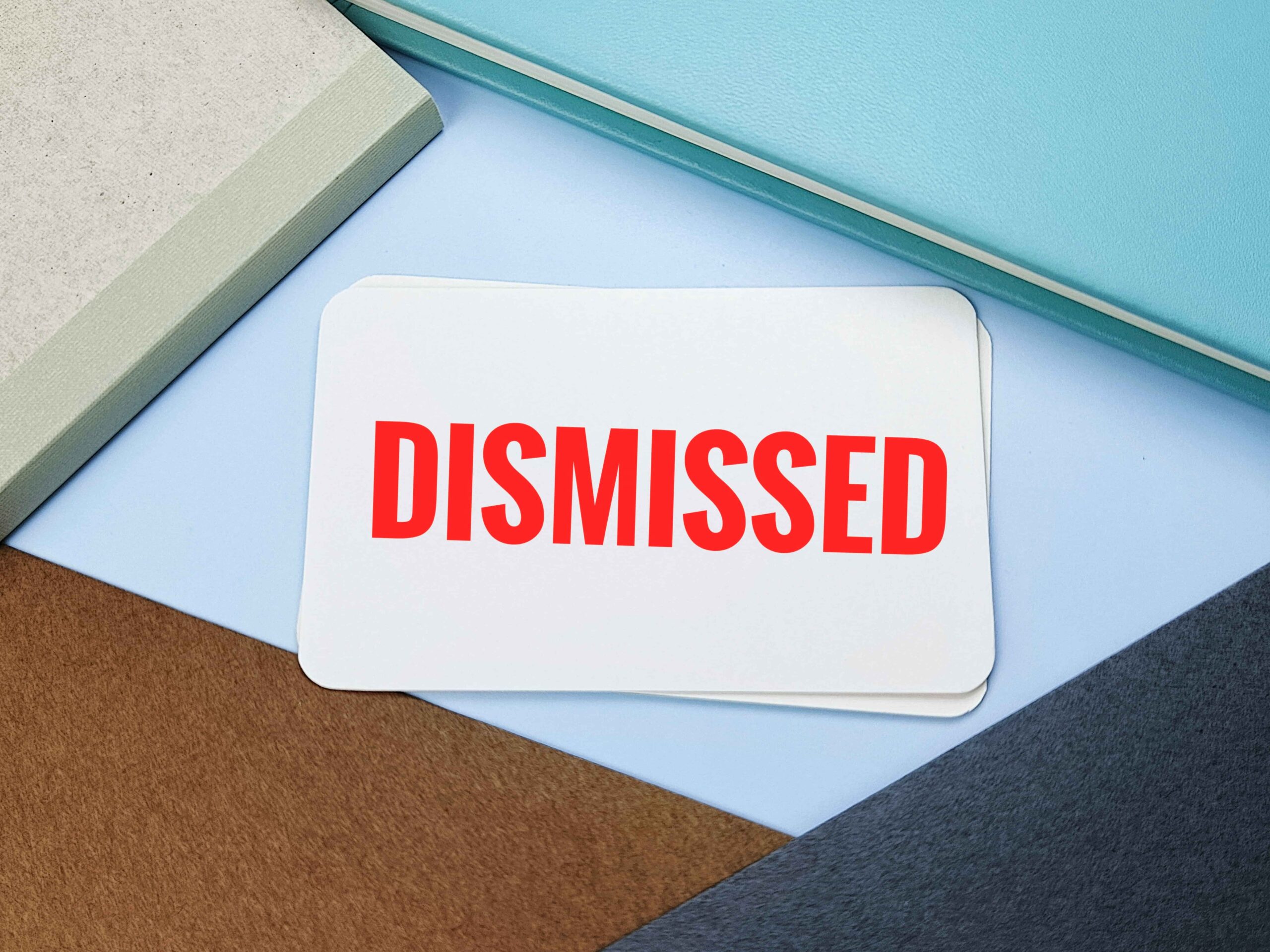 Dismissed case notice showing legal claim or lawsuit dismissal in court.