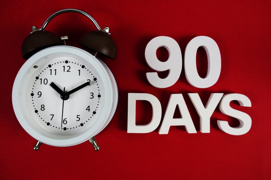 Alarm clock with 90 days text highlighting Notice of Claim deadline for Long Island motorcycle accident injury cases